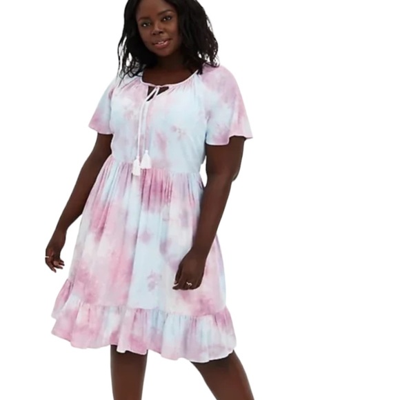 torrid Dresses & Skirts - TORRID Multi Tie-Dye Cross Hatch Tiered Babydoll Dress